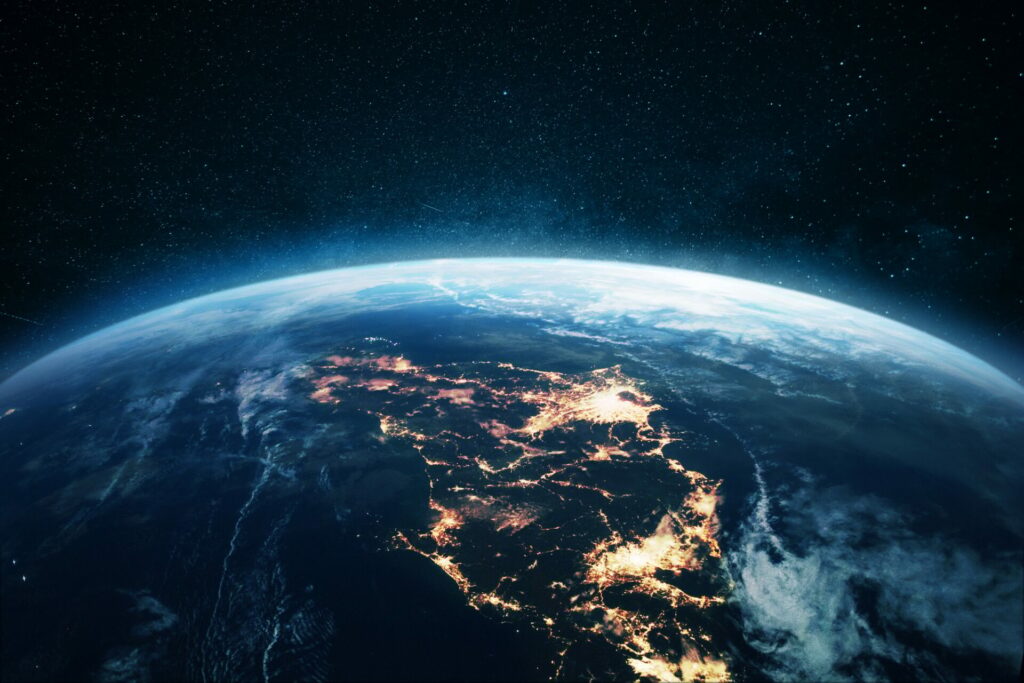 Amazing planet earth with night city lights japan view from space electricity concept