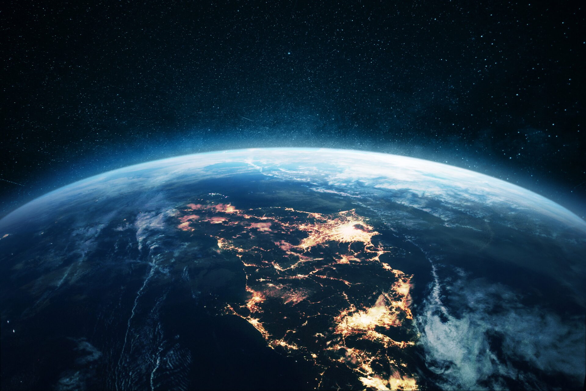 Amazing planet earth with night city lights japan view from space electricity concept